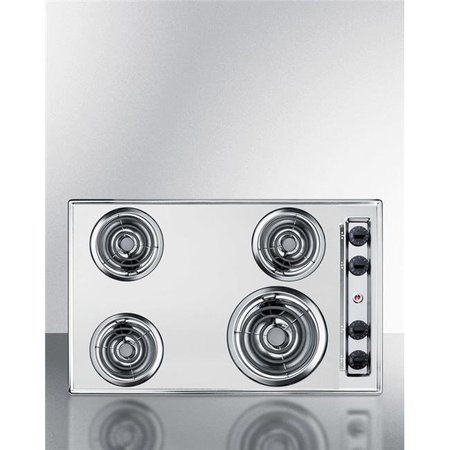 SUMMIT APPLIANCE Summit Appliance ZEL05 30 in. 230V Wide 4-Burner Coil Cooktop; Chrome ZEL05